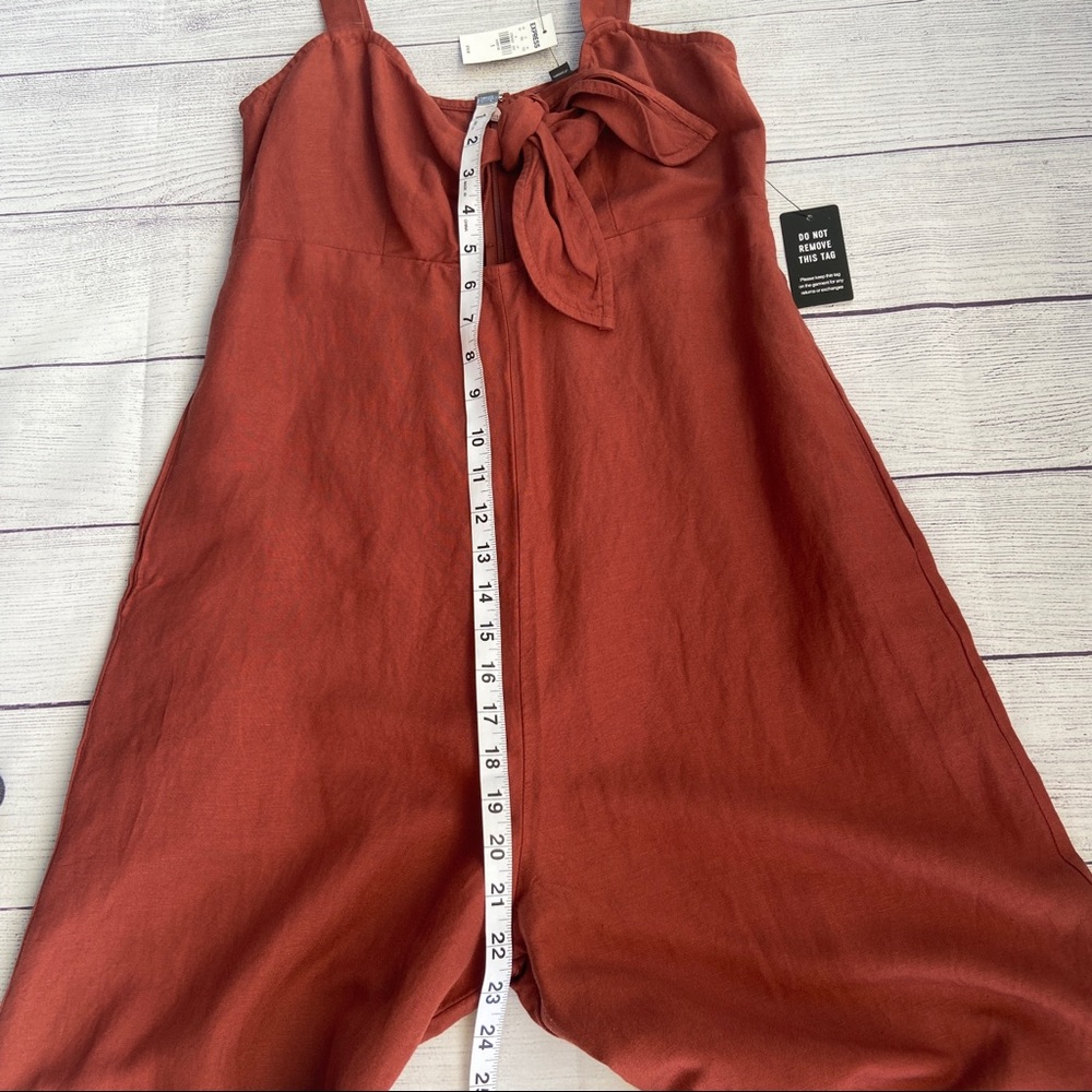 EXPRESS Linen-Blend Tie Front Culotte Jumpsuit - Picture 8 of 13